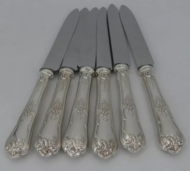 Boulenger Louis XV Floral, 6 couteaux de table, métal argenté, excellent état.