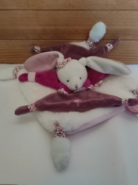 Doudou Et Compagnie Doudou Cerise  Lapin Plat Blanc Rose Violet