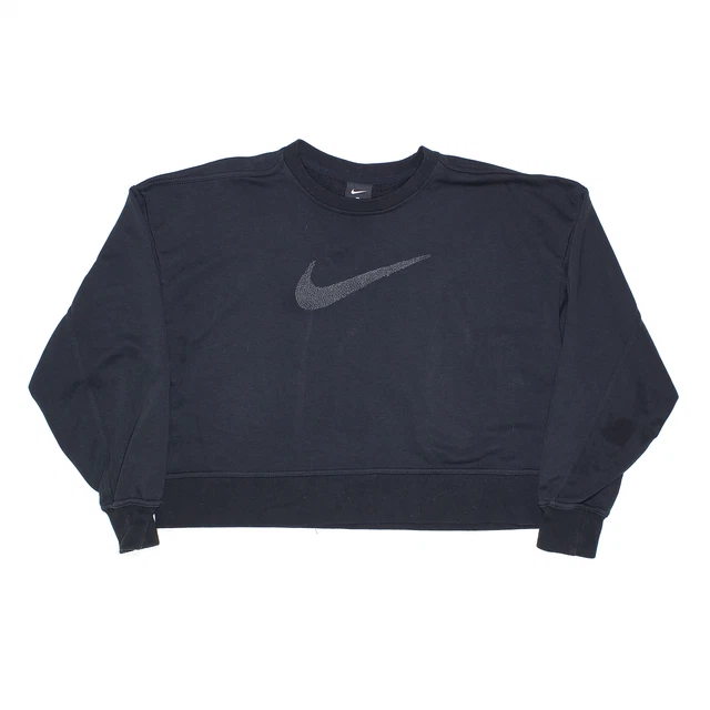 Felpa NIKE donna tagliata Swoosh nera rilassata S