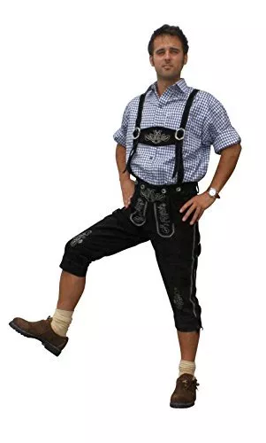 Trachten Lederhose NEU schwarz Oktoberfest 46-48-50-52-54-56-58-60 mit Trägern !