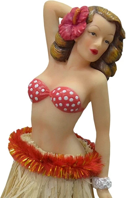 Hawaiian Dashboard Doll: Vintage Brunette Hula Girl Dancer in Pose, 6.5”