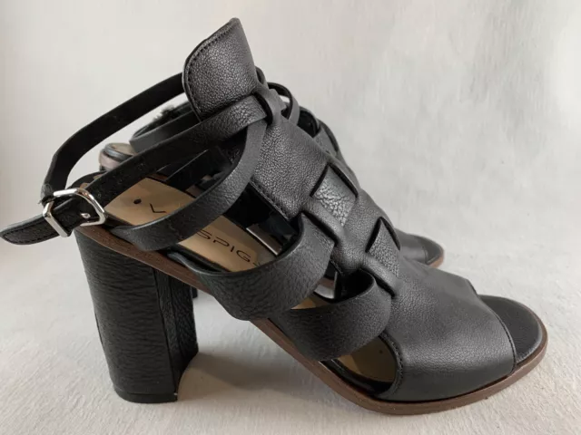 Via Spiga Women's Brandina US 6.5 EU 37 Black Leather Heeled Sandal Gladiator