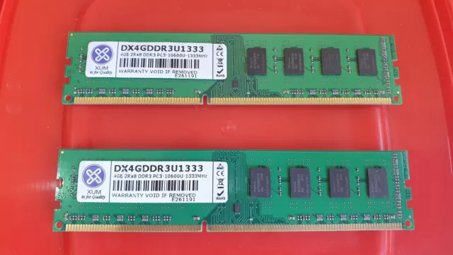 8GB XUM (2x 4gb) pair 2Rx8 10600U RAM MEMORY DDR3 PC3 240-pin DIMM DX4GDDR3U1333