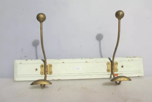 Antique Wooden Coat Rack Iron Hat Hangers Hooks Old Wood Vintage French 21"W