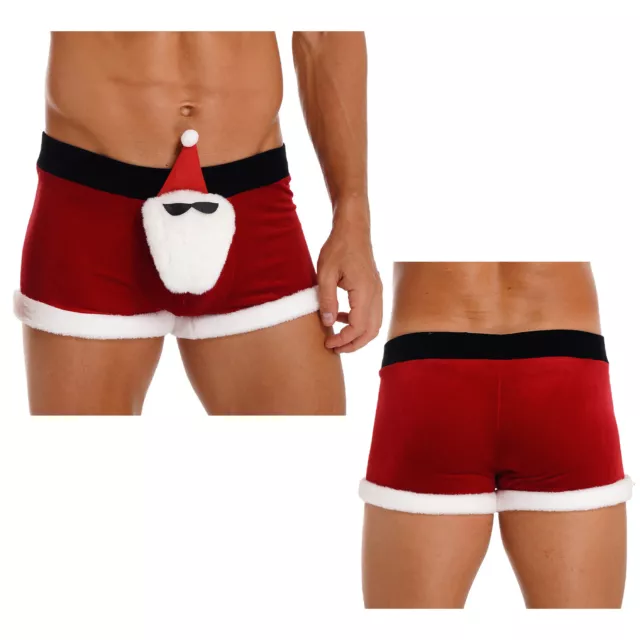 Homme Boxers en Velours Costume Père Noël Boxeur Short de Noël Sous-vêtements