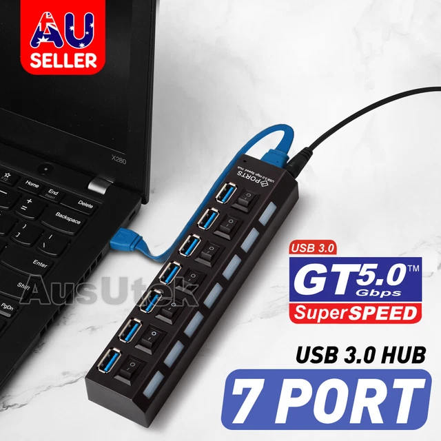 7 Port USB 3.0 High Speed Extension Hub Splitter Extender For PC Laptop MacBook