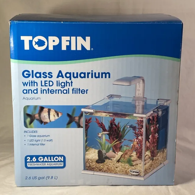 Top Fin 2.6 Gallon LED Light Fish Tank Glass Aquarium Complete Working w/Filters