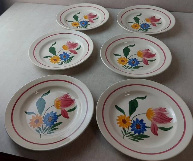 Lot de 6 assiettes plates, décor Sélestat, en céramique de Sarreguemines