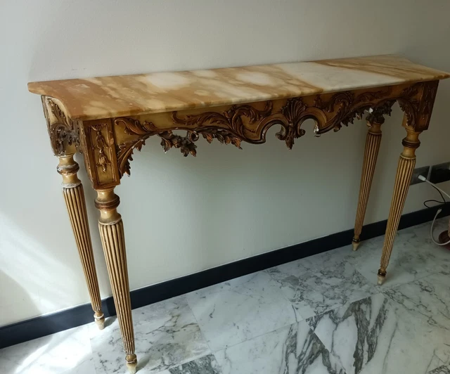 Elegante consolle vintage  in legno e marmo anni 60.