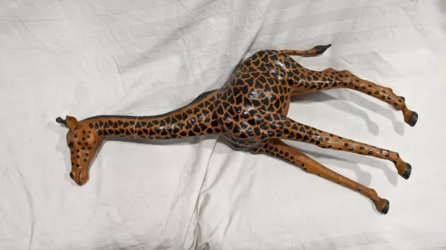 Vintage Exotic Decor Handmade Leather Wrapped Giraffe Figure Statue 27 in Tall