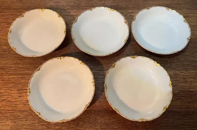 HAVILAND LIMOGES GOLD ENCRUSTED RIM Set of 5 - 5" BERRY/FRUIT BOWLS