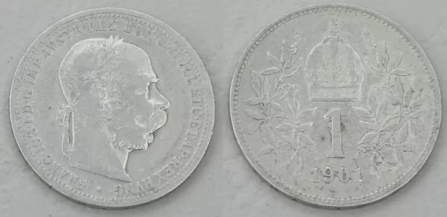 Austria/Austria 1 Corona Currency Coin 1901 p2804 Si / Ag VF
