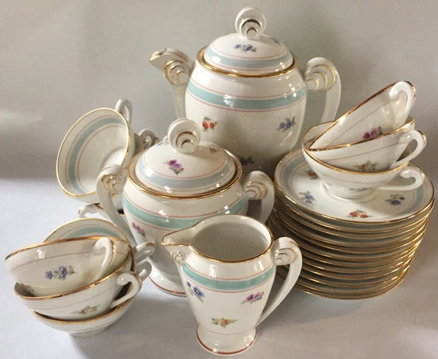 service égoïste à café en porcelaine fine art déco 5 pièces couleur