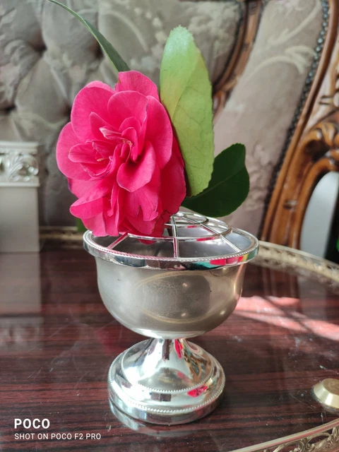 Vintage Silver Plated Rose Posy Bowl Vase With Arranger top