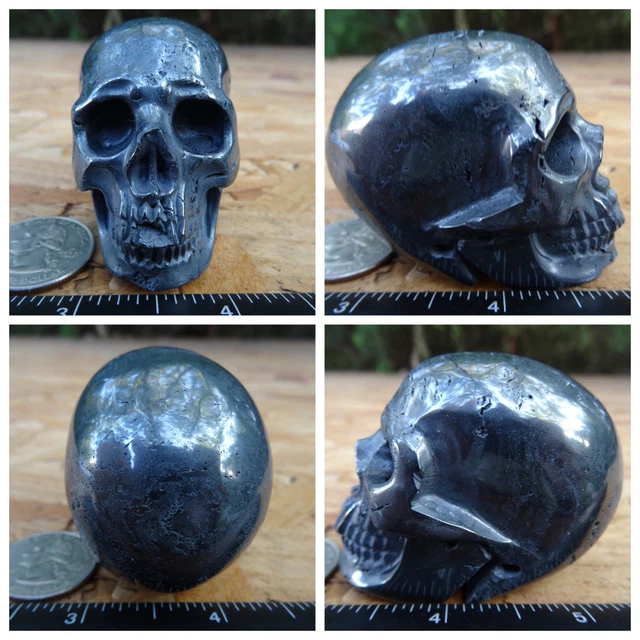 2.4" Hematite Skull Carved Stone 295.4g 10.4oz Crystal Healing Realistic
