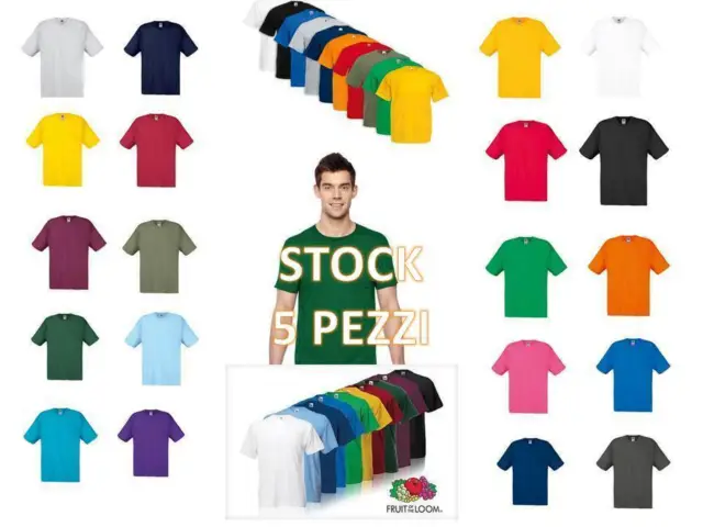 5 Pezzi Maglietta Maniche Corte Uomo Fruit Of The Loom T-Shirt Personalizzabili