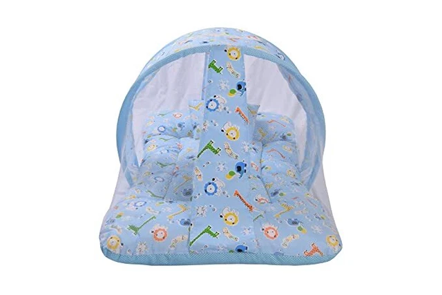 Bedding Mattress Set With Mosquito Net & Pillow For Toddler Kids Blue Color