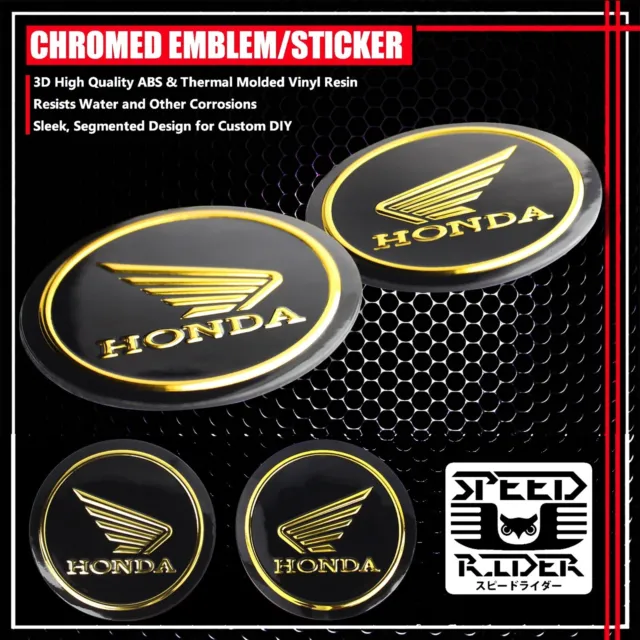 2"X2-1/8" 3D Emblem Logo Sticker Fender Decals Honda Gloss Black+Chromed Gold