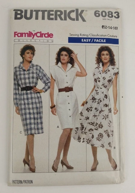 Butterick 6083 Misses Front Button Dress Sewing Pattern Uncut Size 12-14-16