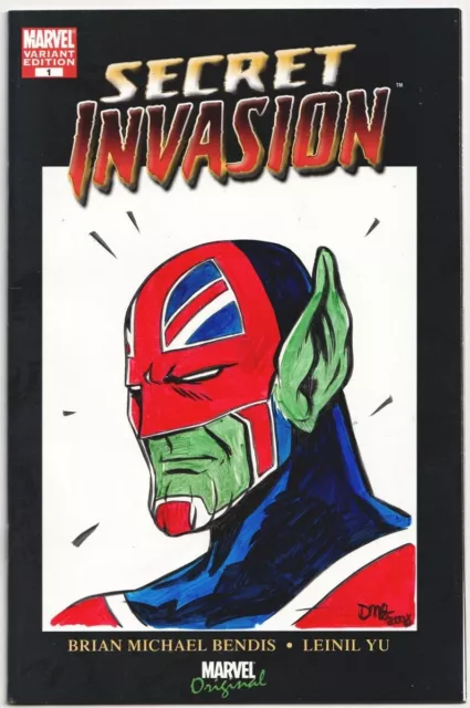 Secret Invasion #1 Blank Captain Britain Skrull Sketch Signed Marvel Movie