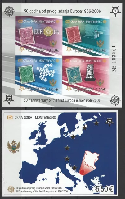 Montenegro, 50 Jahre Europamarken, 2006, postfr., MiNr Bl 2B + Bl 3