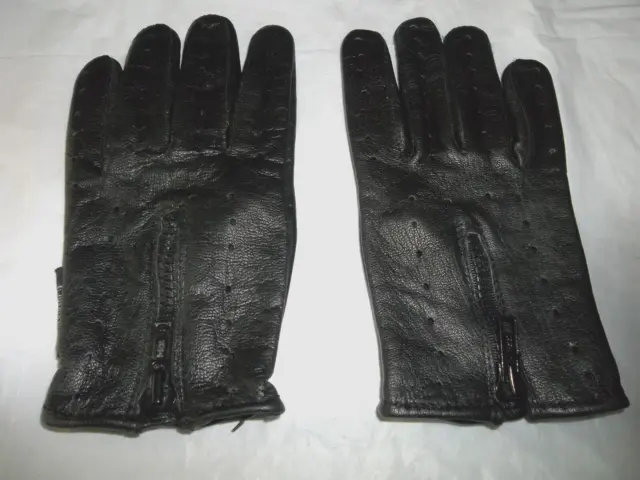 Driving Motorcycle Riding Touring Gloves Black Premium Leather Men's Zip SMALL
