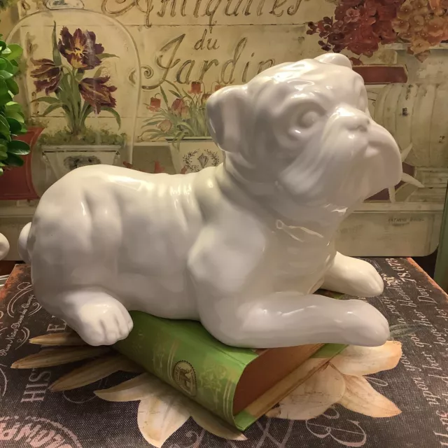 Solid White~English Bulldog~Detailed~Beautiful~Porcelain~9”L X 6”H~FREE SHIPPING