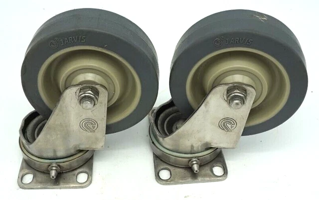 Pair 4" Jarvis Stainless Steel Swivel Casters  - Grey Rubber Wheel