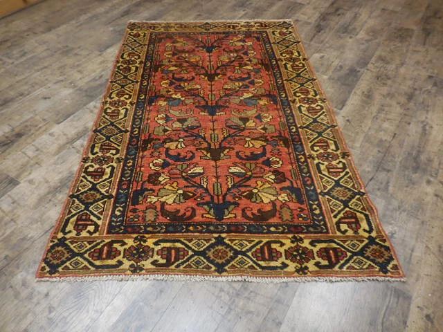 VINTAGE TURKISH HAND MADE GEOMETRIC ANATOLIAN VILLAGE MADE RUG 3.7x5 Ft