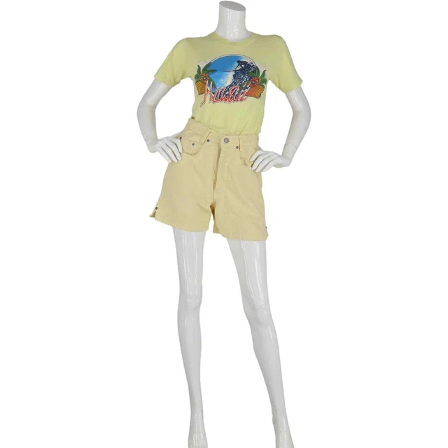 90s Vintage Bill Blass Jeans Pastel Yellow High Waisted Mom Denim Jean Shorts 26