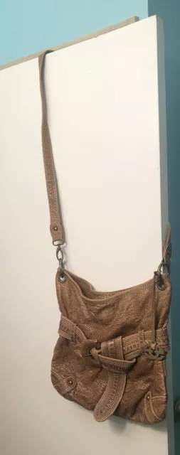 Red by Marc Ecko Brown Soft PEBBLED VEGAN Hobo Buckle Bag Crossbody So Cute!