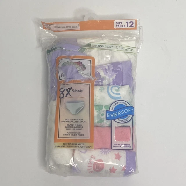 Fruit of the Loom 8 Pack Bikinis Eversoft Underwear Size 12 Girls Opened Package