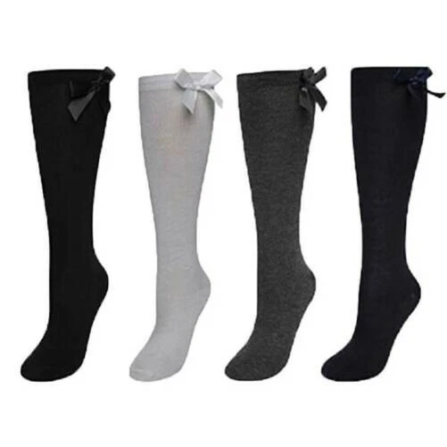 Femmes & Filles Enfants Genou Lycée Chaussettes avec Assorti Soyeux Ruban Noeud