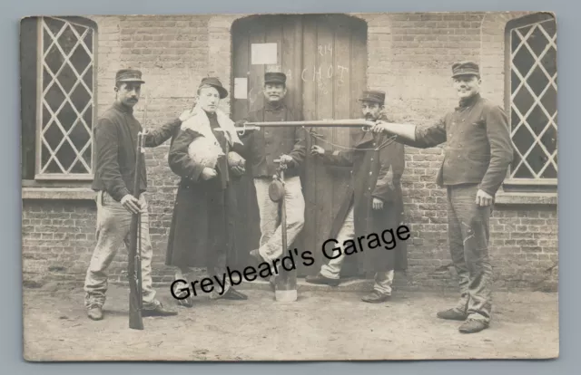 RPPC WWI World War 1 Era Military Man at Gun Point Bayonet Real Photo Postcard