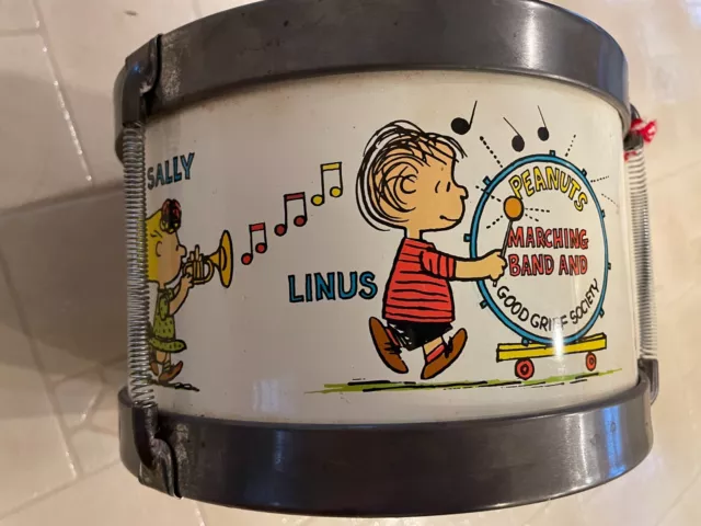 1960s Peanuts Tin Drum Made by J. Chein with Original Drumsticks and Box
