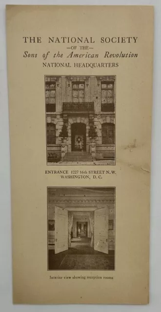 circa 1927 Sons of the American Revolution New HQ Brochure Washington D.C. circa 1927 Sons of the American Revolution New HQ Brochure Washington D.C.