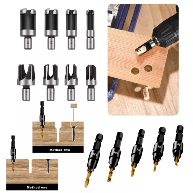 14pcs Countersink Drill Bit Set Kit with Wood Plug Cutter Tool Bits Woodworking