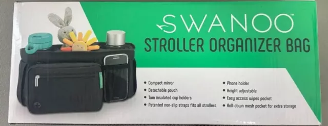 Swanoo Stroller Organizer Bag Caddy Non Slip Straps Insulated Cup/Bottle Holder
