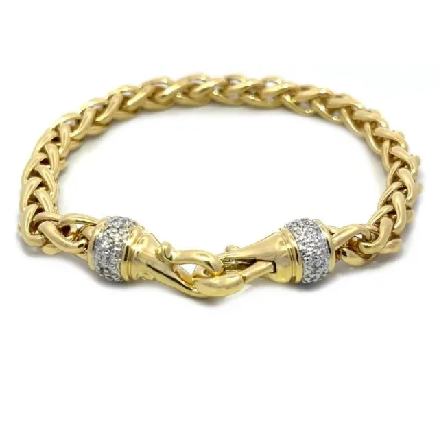 David Yurman Diamond Bracelet 18k Yellow Gold Spiga Chain Book Clasp