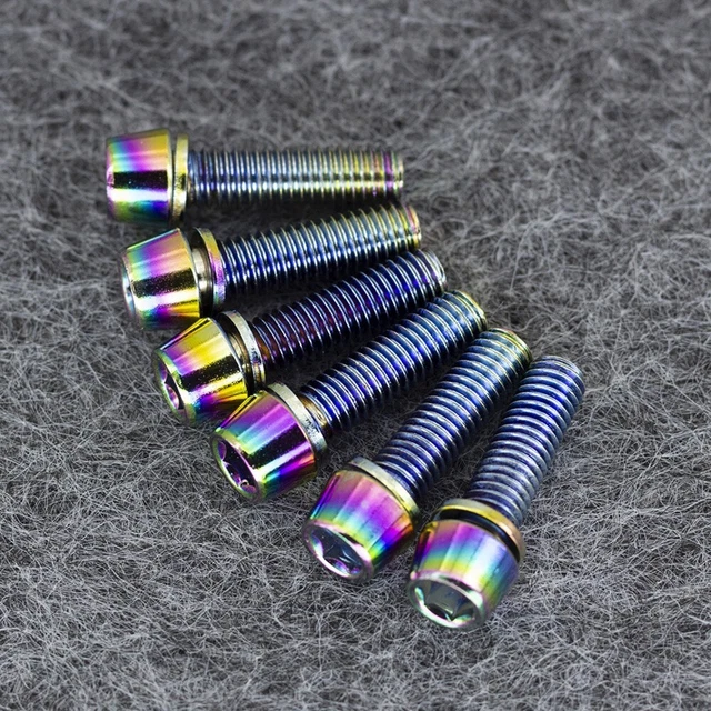 Lot De 6 Vis De Potence Vélo En Alliage Titane TC4 - M5 X 18 Mm - Arc-en-ciel, Or, Titane - Pour VTT, Légères Et Résistantes