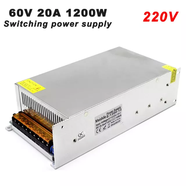 110V/220V to DC 60V 20A 1200W Switch Power Supply Adapter For LED Strip Light US