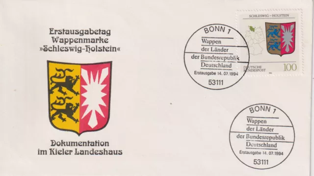 BRD FDC MiNr 1715 (4) Wappen der Länder Bundesrepublik (III) Schleswig-Holstein