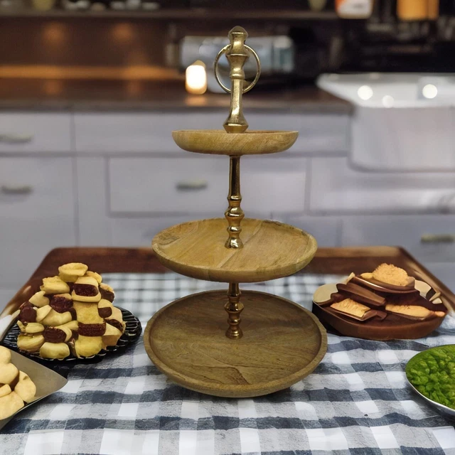 Support en bois de gâteau de 3 rangées avec le support en aluminium,...