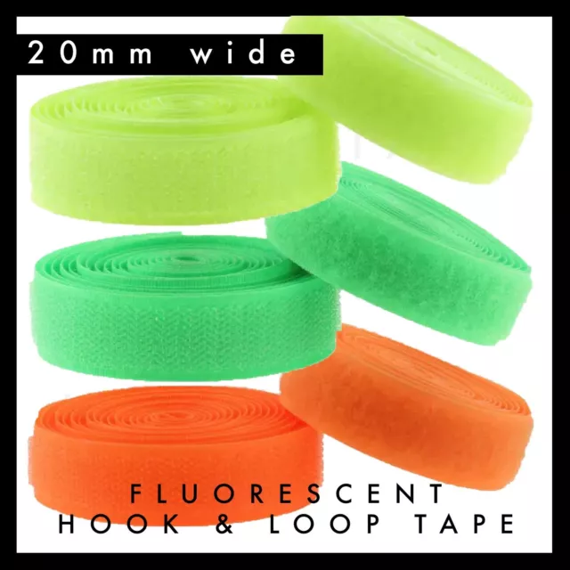 Fluorescent 20mm width Hook & Loop tape - Sew on / no Glue - 1m pair Neon