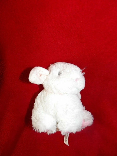 Doudou Peluche Tex Baby Lapin Assis Blanc Rose Pois Yeux Brodés Gris