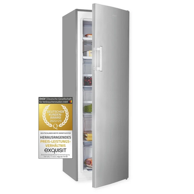 Exquisit Gefrierschrank GS5231-NF-H-040C – 161 Liter, No-Frost, LED-Anzeige, Leise (39 DB), In Inoxlook