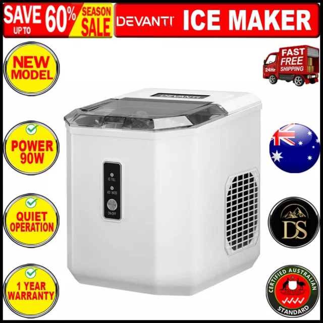 Devanti 12kg Ice Maker Machine Portable Auto Cube Tray Bar Countertop 2L White