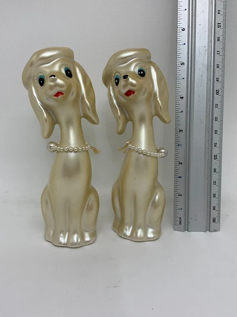 Vintage Cute pair Long Neck Japanese poodles with imitation pearl necklace