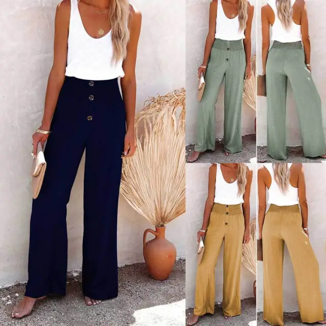 Women Palazzo Trousers Ladies Flared Wide Leg Trousers Pants