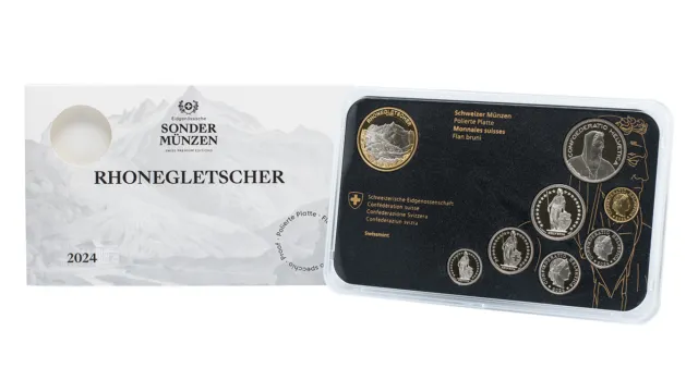 Schweiz Kursmünzensatz KMS 2024 PP mit 10 sfr. Rhonegletscher 18,85 sfr